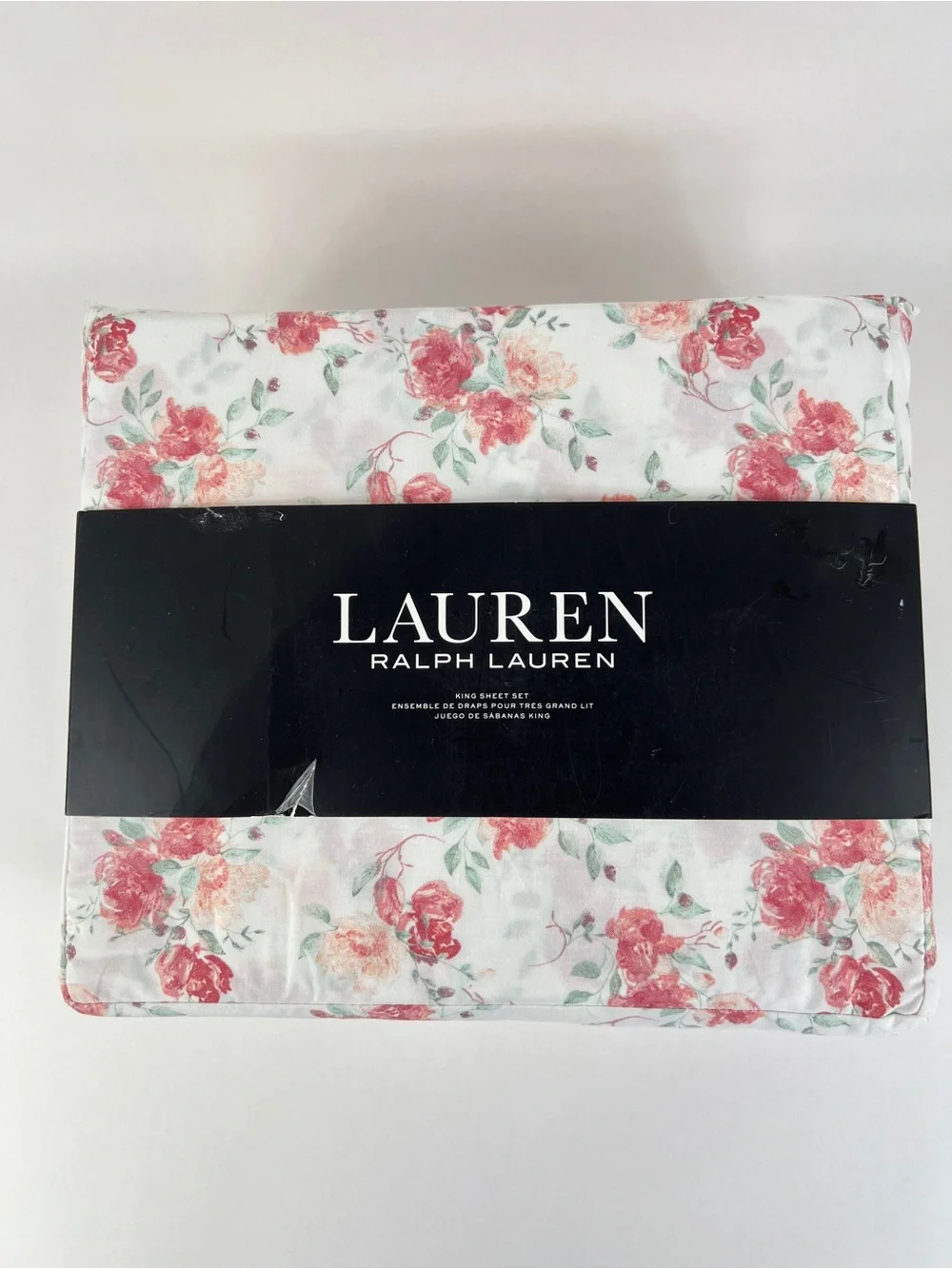 Ralph Lauren King Sheet Set Rose Pink White Floral 100% Cotton 4 Pc Set NEW